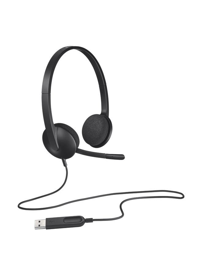 H340 USB Headset, Plug And Play, Noise Cancelling Microphone, USB Type A, Adjustable Headband - Black