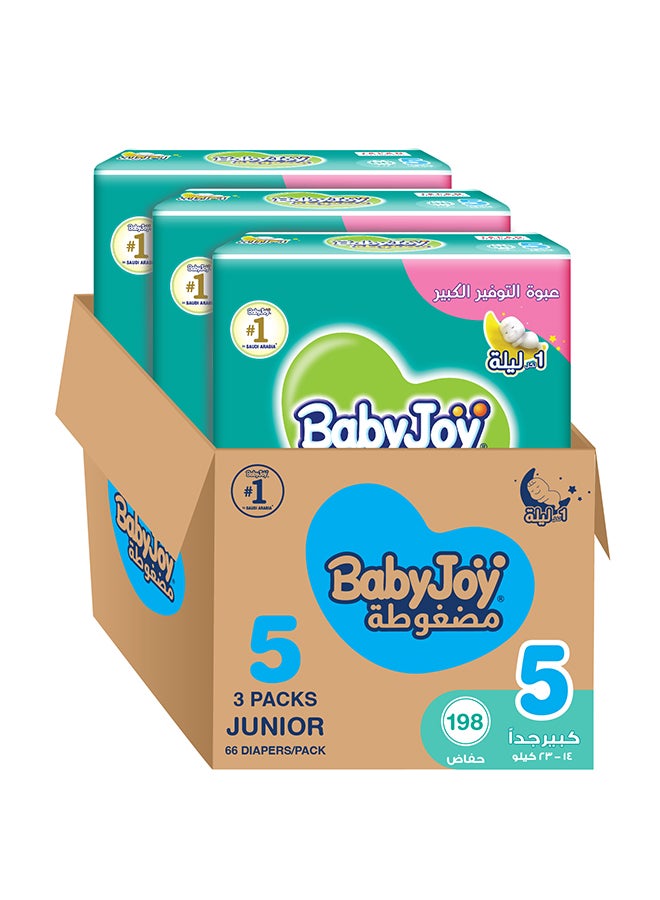 Compressed Diamond Pad Diaper, Size 5, Junior, 14-23 Kg, Giant Box, 198 Diapers