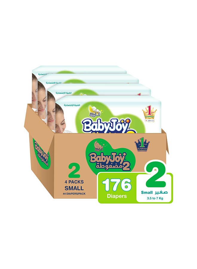 Baby Diapers, Size 2, 3.5 - 7 Kg, 176 Count (44 x 4) - Compressed, Breathable Material