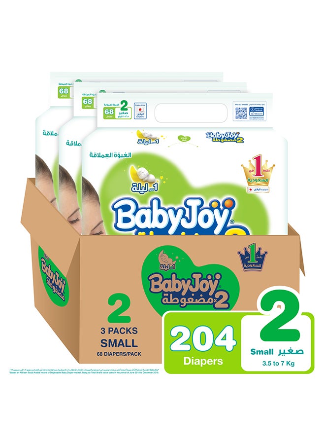 Baby Diapers, Size 2, 3.5 - 7 Kg, 204 Count (68 x 3) - Small
