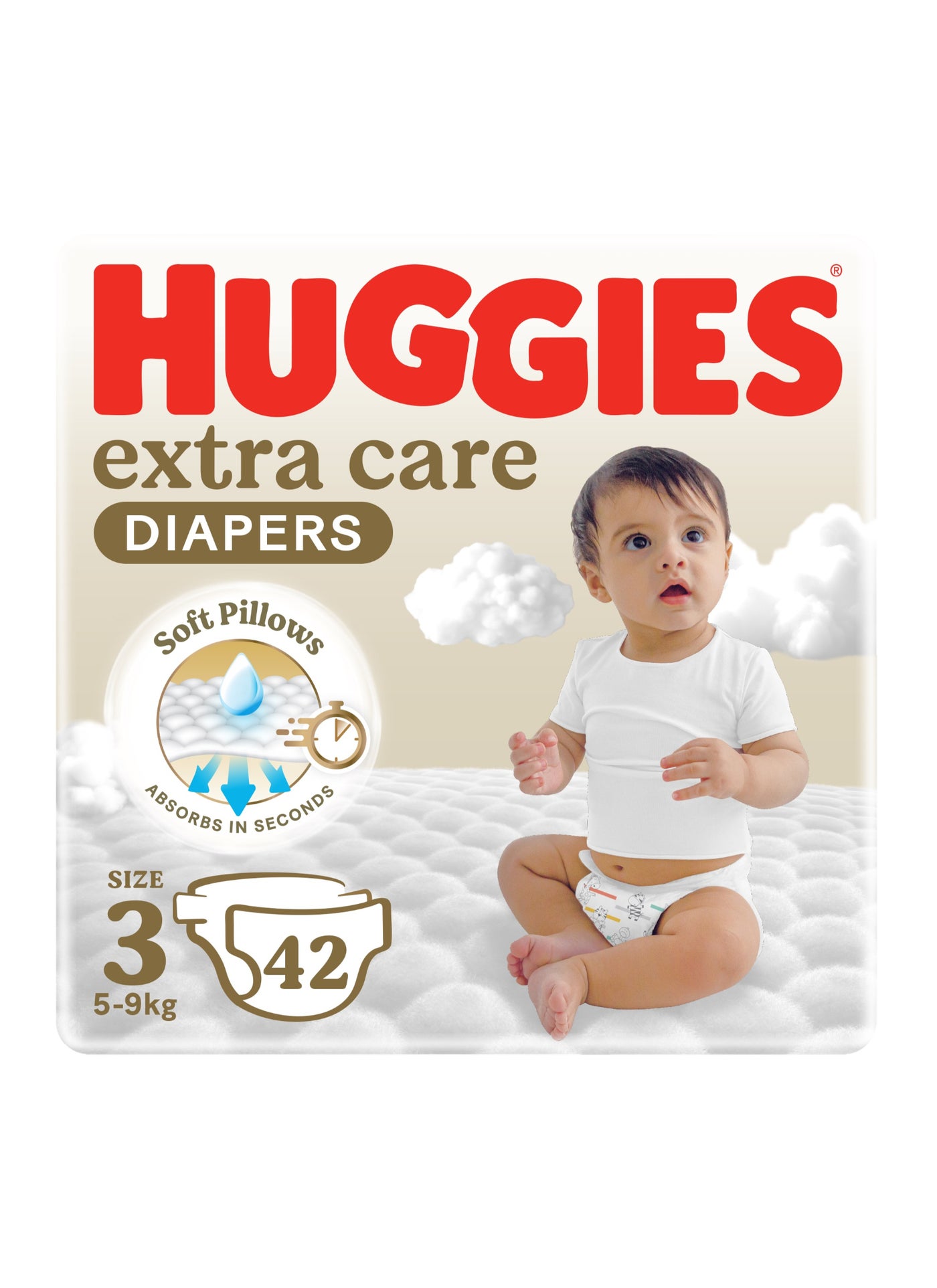 Huggies Extra Care Baby Diapers, Size 3 (5-9 kg), Value Pack, 42 Diapers