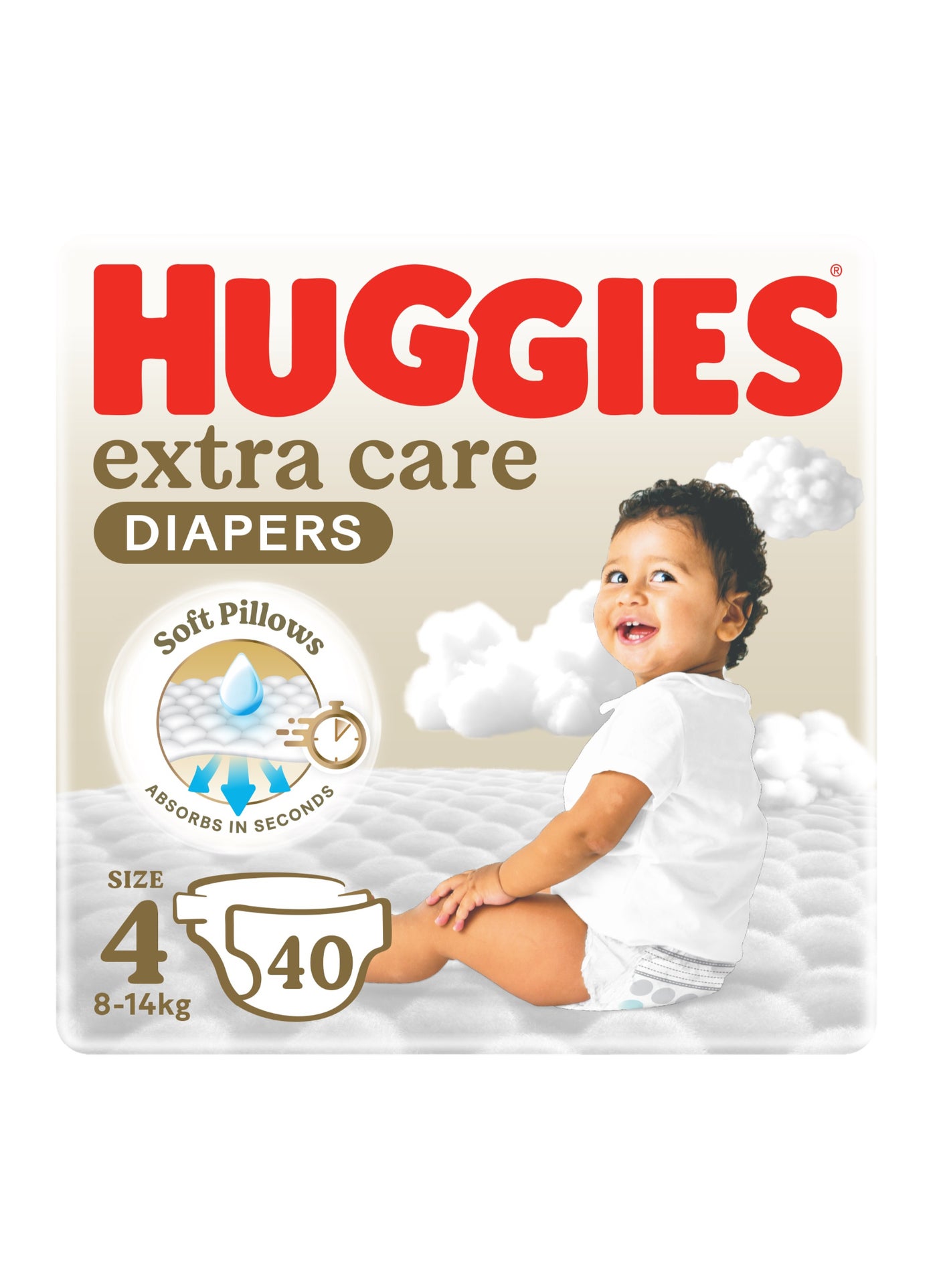 Huggies Extra Care Baby Diapers, Size 4 (8-14 kg), Value Pack, 40 Diapers