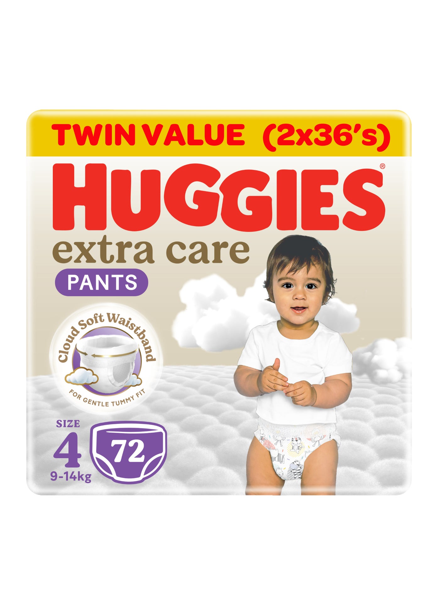Huggies Extra Care Baby Culottes, Size 4 (9-14 kg), Mega Pack, 72 Diaper Pants