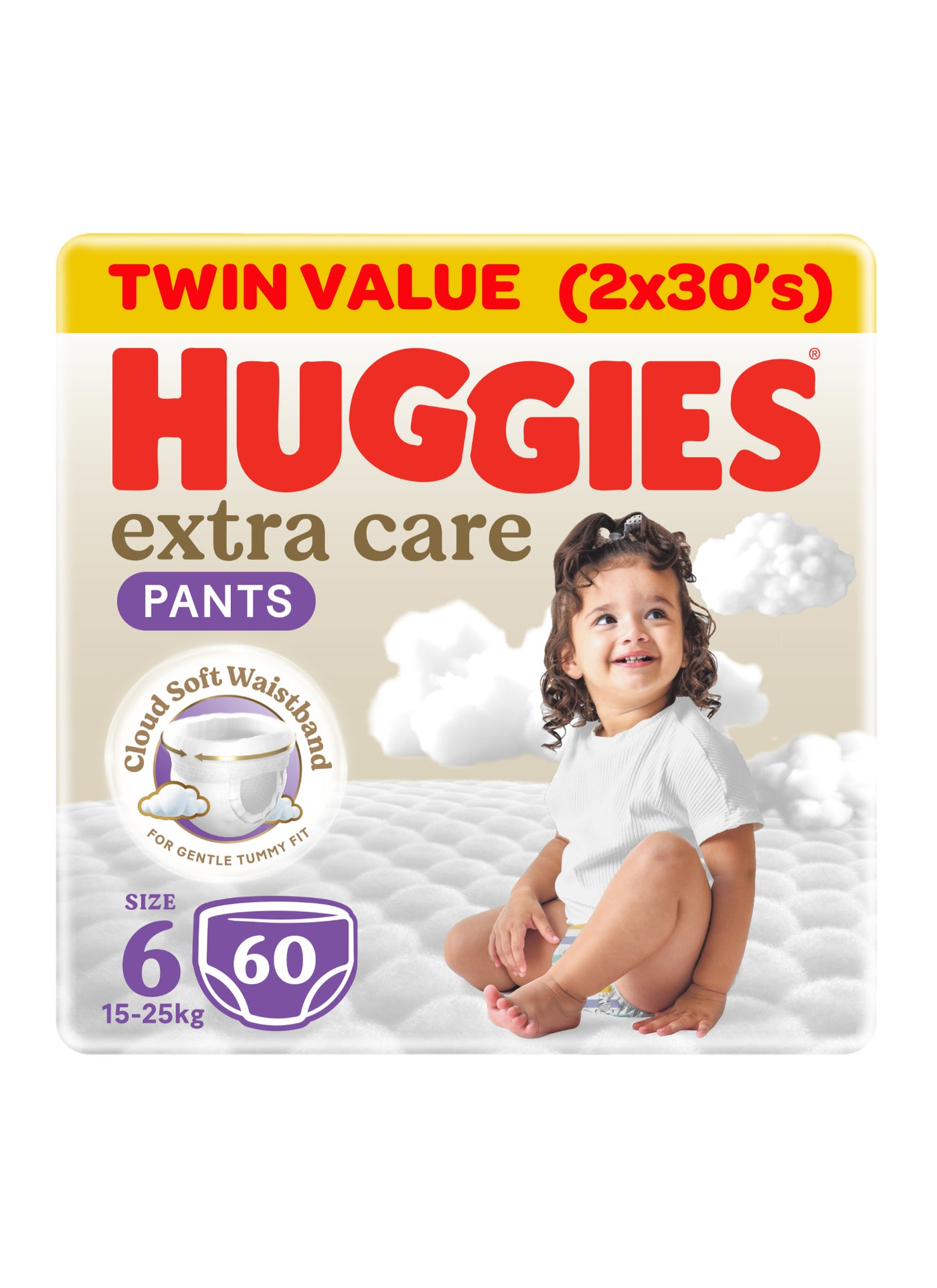 Huggies Extra Care Baby Culottes, Size 6 (15-25 kg), Mega Packs, 60 Diaper Pants
