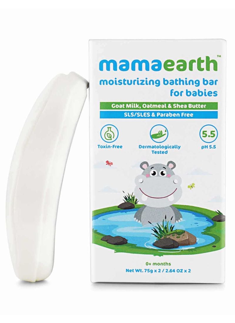 Moisturizing Baby Bathing Soap Bar With Goat Milk, Oatmeal & Shea Butter | Gently Cleanses & Nourishes Skin, Bath Bar for Smooth, Delicate Baby Skin | Safe for Newborns, 75g Each (Pack of 2)