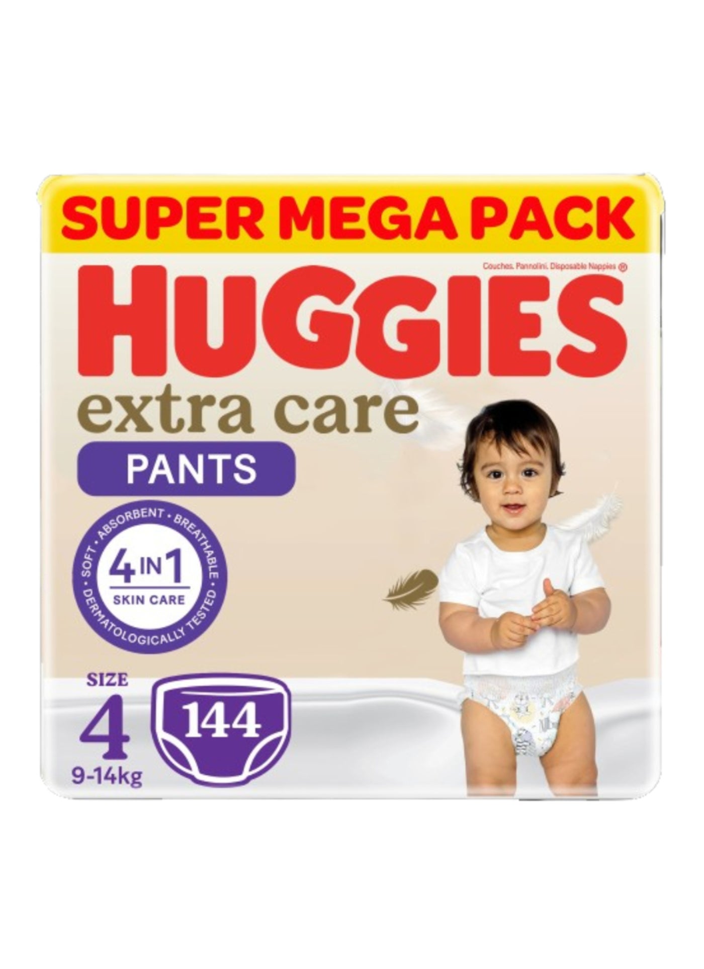 Huggies Extra Care Baby Culottes, Size 4 (9-14 kg), Super Mega Pack, 144 Diaper Pants