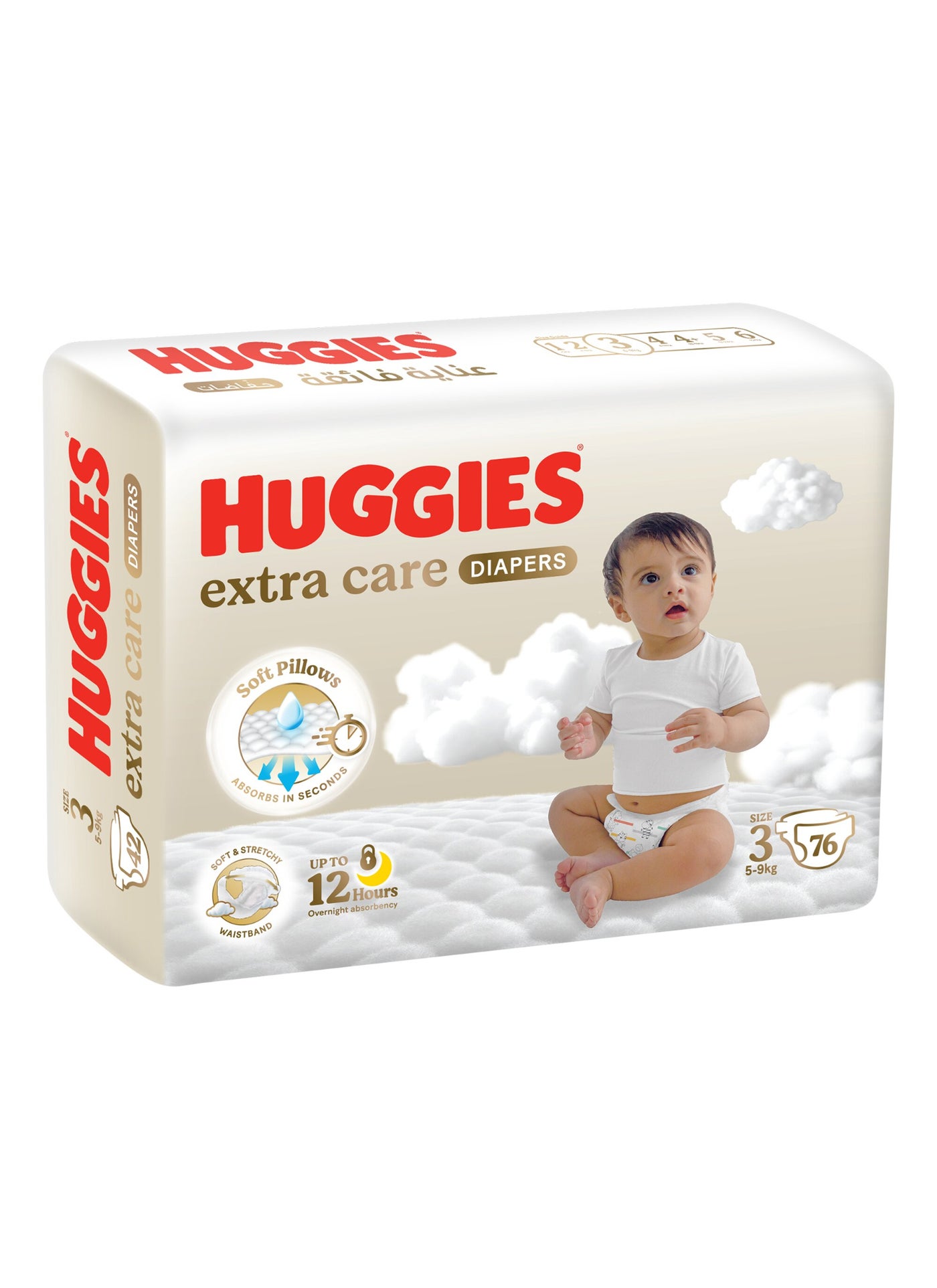 Huggies Extra Care Baby Diapers, Size 3 (5-9 kg), Jumbo Pack, 76 Diapers