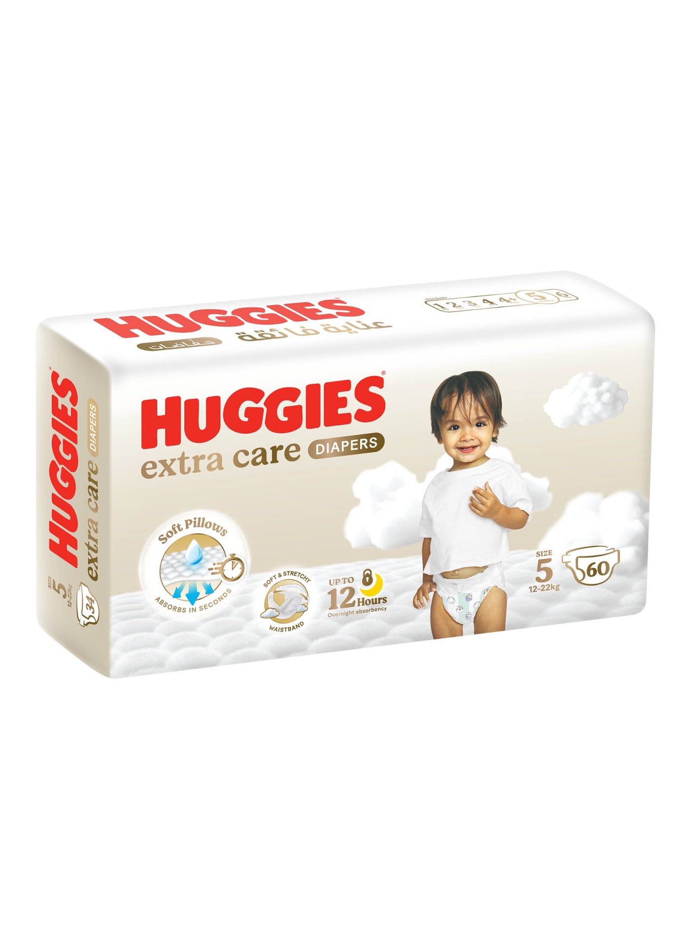 Huggies Extra Care Baby Diapers, Size 5 (12-22 kg), Jumbo Pack, 60 Diapers