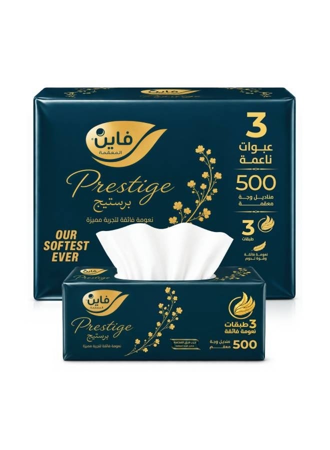 Fine Prestige Facial Tissues 500 Sheets, 3 Ply, Pack of 3