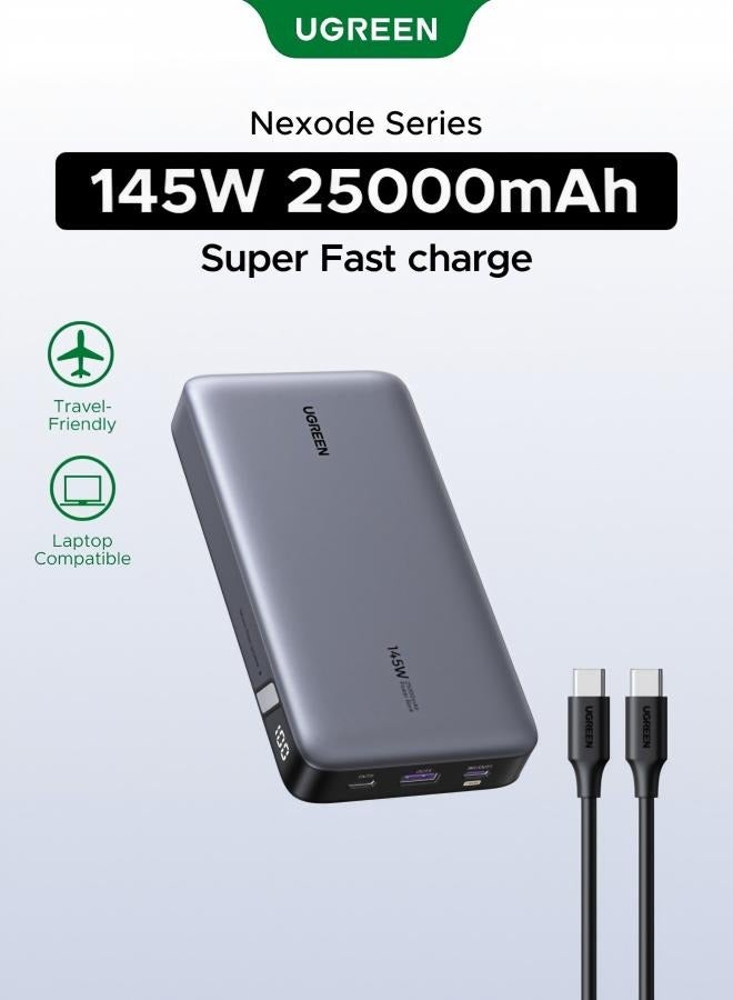 25000 mAh 25000mAh 145W Power Bank with Cable, 3-Port USB-C Fast Charging, Smart Digital Display Laptop Portable Charger for iPhone 18 Pro, iPhone 18 Pro Max, iPhone Duo, MacBook Pro/Air, Samsung S26/S25, iPhone 17/16, Dell, DJI Pocket 25000mAh 145W 25000mAh 145W