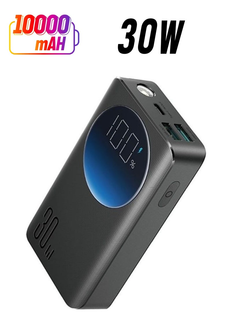 10000 mAh 10000mAh 30W Fast Charging Power Bank And Storage Bag With Percentage Battery Display LED Flashlight Black