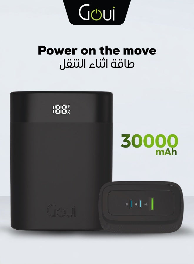 30000 mAh Premium Power Bank – 140 W Ultra Fast Charging with USB‑C & USB‑A Multi‑Device Ports, Portable Charger for Simultaneous Device Charging, Fast Charging for iPhones, Samsung, Galaxy, iPad Pro, AirPods, Huawei, Tablets, GPS devices, MP3/MP4 players, and more, Portable & Compact Design Black
