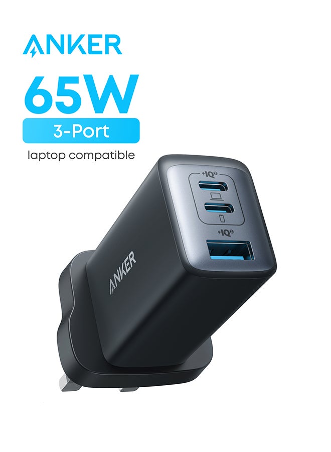 Anker NanoII 65W GaN type C Charger, PPS 3-Port Fast Compact USB C Charger for MacBook Pro/Air, iPad Pro, Galaxy S26/S25, Dell XPS 13, Note 20/10+, iPhone 17/16/15 Series, Pixel, Steam Deck, and More (Black) Black