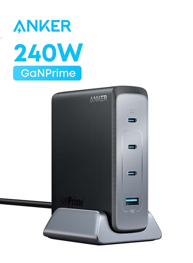 240W USB C Plug, Prime GaN Charger, 4-Port Fast Compact GaN Charger for MacBook Pro/Air, iPhone 17/16 Series, iPad Pro, Dell XPS, Galaxy S24/S23, Huawei, Xiaomi, Apple Watch, Vivo and More Black