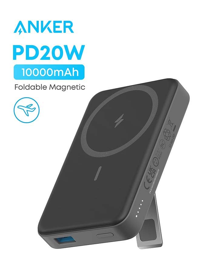 Anker 10000 mAh Anker 633 Magnetic Power Bank, 10,000mAh Foldable Magnetic Wireless Portable Charger, 20W USB-C Power Delivery Power Bank with Stand Only for iPhone 17/16/15/14/13/12 Series (Black) Black