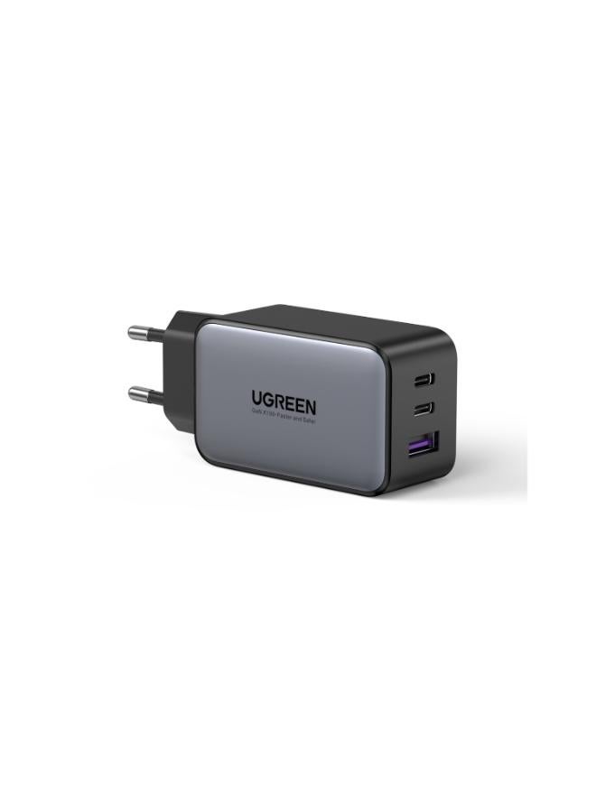 65W Gan Fast Charger 3 port USB-C Charger , 2 Type -C and 1 USB-A , for iPhone 16/15/14 Series, Samsung S23,S24 MacBook Air, Pixel book, iPad Pro, & More Black