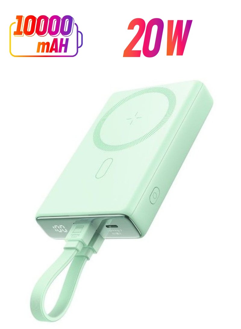 10000 mAh Joyroom - Magnetic Power Bank (20W) MagSafe Compatible, USB-C Port, Including USB-C to Lightning Cable Green