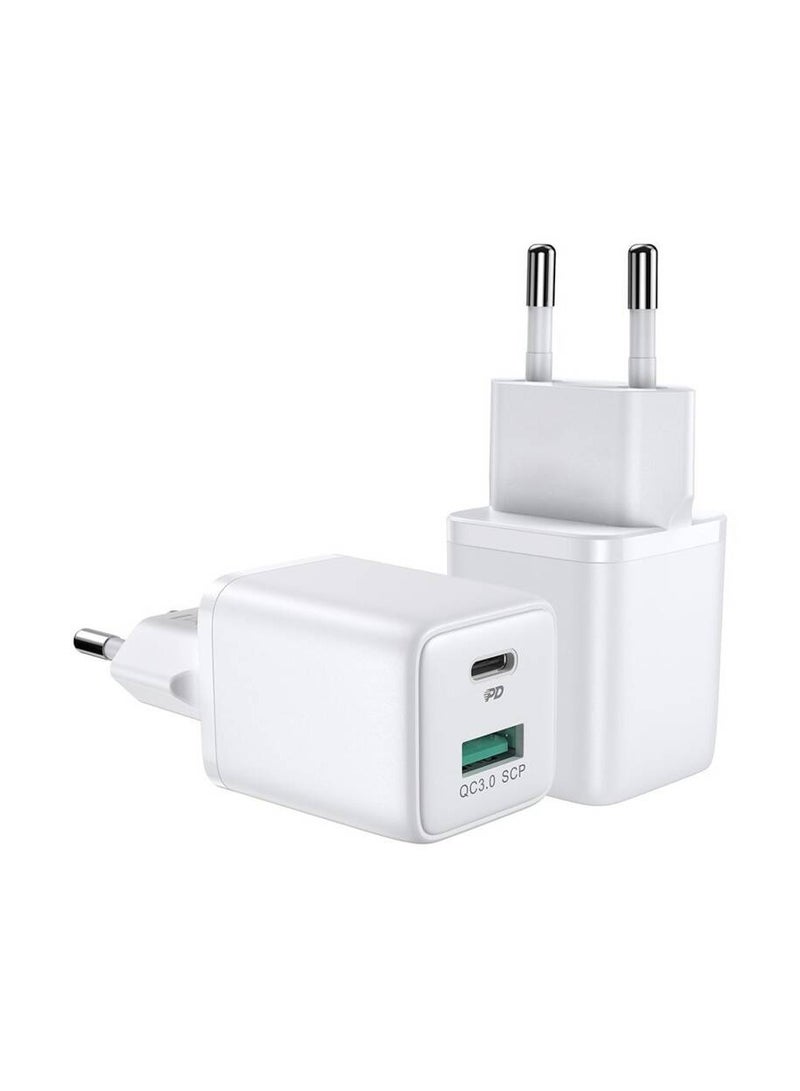 JOYROOM FAST WALL CHARGER (EU PLUG) USB / USB TYP C 30W POWER DELIVERY QUICKCHARGE 3.0 AFC FCP WHITE (L-QP303) White