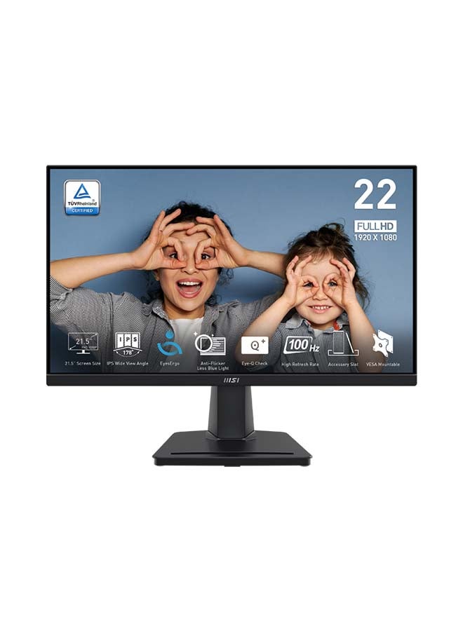MSI Pro MP225 Business Productivity Monitor, 21.5" FHD IPS Display, 100Hz Refresh Rate, 1ms (MPRT) Response Time, Adaptive Sync Technology, 16.7m Display Colors, 9S6-3PC6CM-002