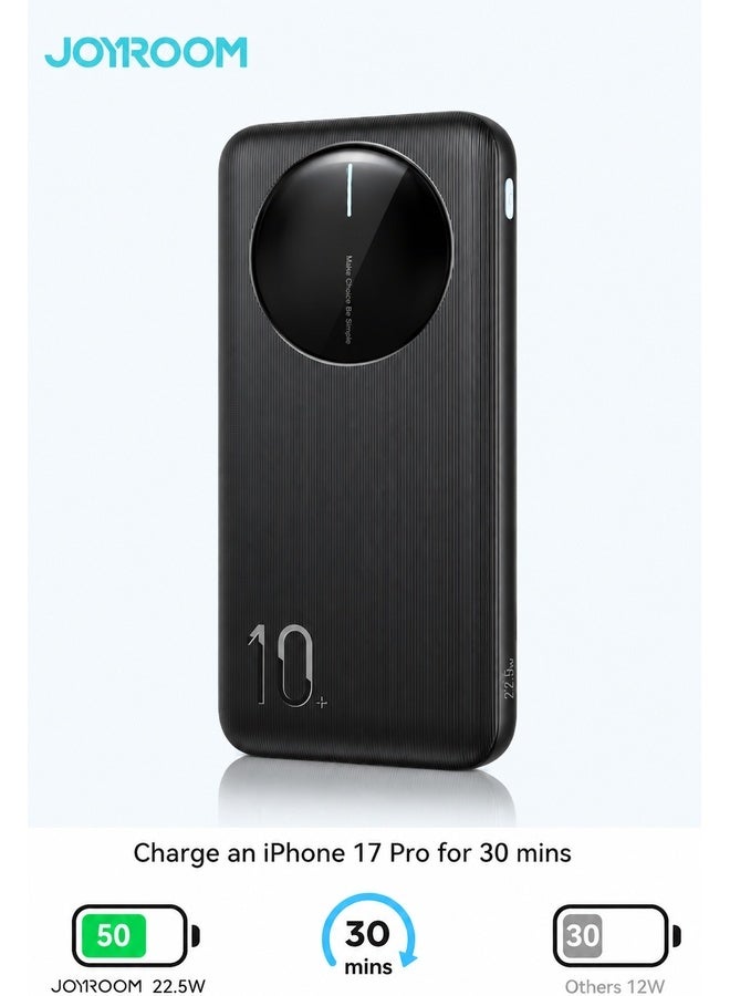 10000 mAh PBF12 PRO LED Fast Charging Power Bank 10000mAh – 22.5W Super Fast Portable Charger, Ultra Slim Lightweight Battery Pack, 3-Device Charging, USB-C PD Input Output, Low Current Mode for Earbuds & Smartwatches, Safe Charging for iPhone, Samsung Galaxy & Android - CE Certified Black