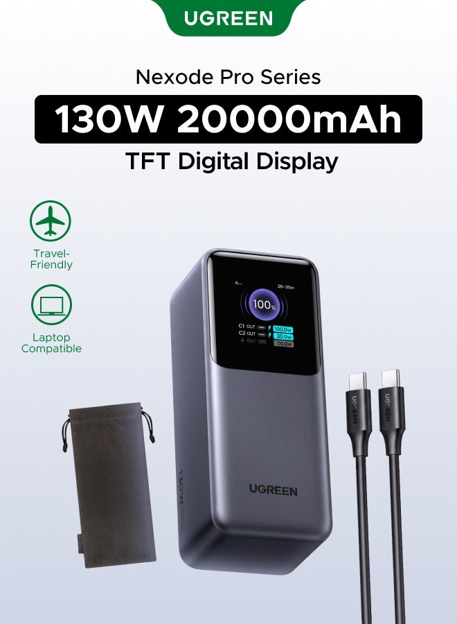 Ugreen 20000 mAh Nexode 20000mAh 130W PD Fast Charging Power Bank, 2 USB-C and 1 USB-A Portable Charger, Smart Digital Display Battery Pack for Galaxy S26/S25, MacBook, iPad Pro, iPhone 17 Series, etc 20000mAh 130W
