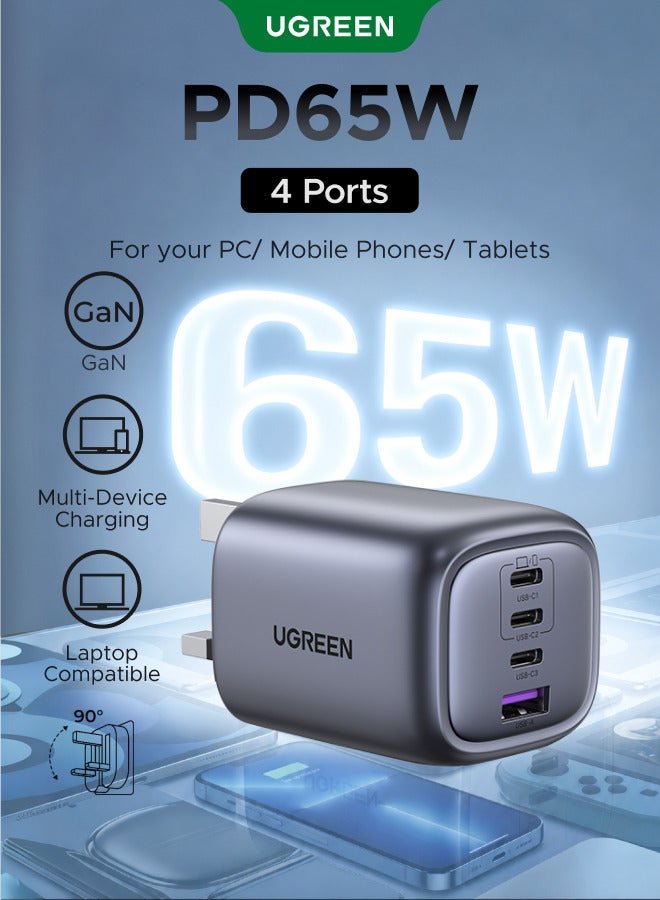 Ugreen 65W USB-C Charger, GaN Type C Fast Charger 3C1A USB C Wall Charger with Foldable Plug, PD PPS Fast Charging for MacBook Pro/Air, iPad Pro/Air, iPhone 18 Pro, iPhone 18 Pro Max, iPhone Duo, iPhone 17/16/15 Series, Galaxy S26/S25/S24/S23, Huawei Mate/P Series, Dell XPS, Lenovo ThinkPad 65W 3C1A 65W 3C1A