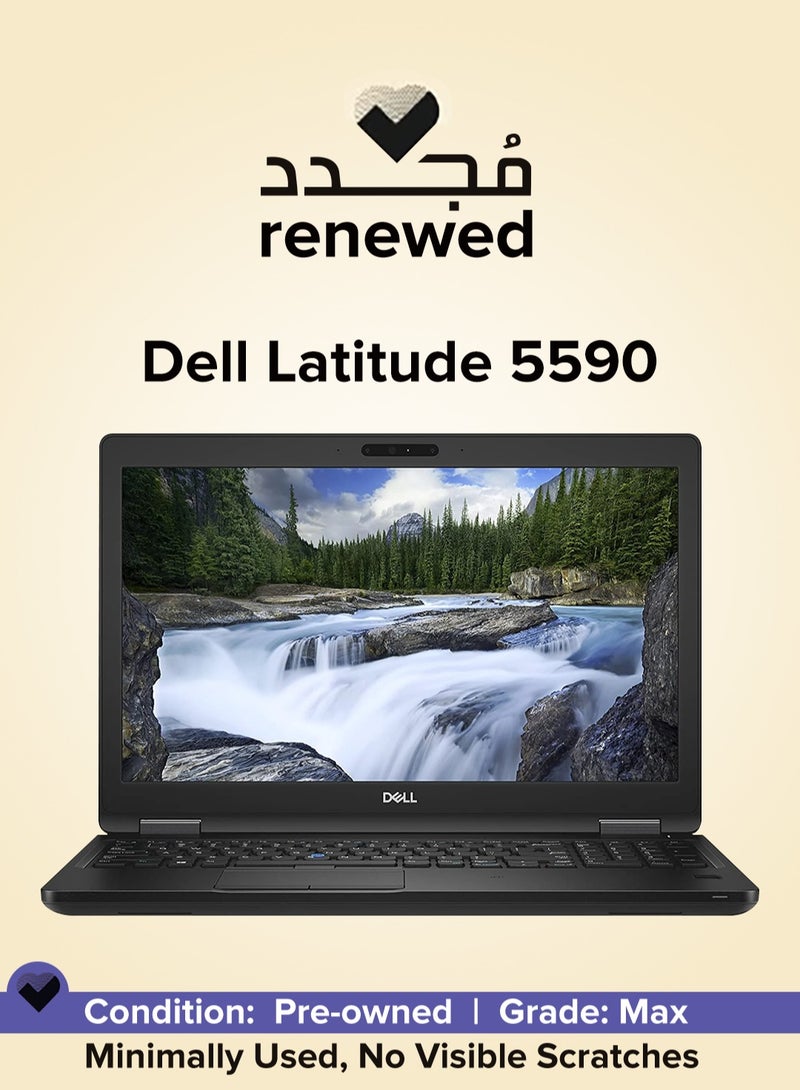 DELL RENEWED - LAPTOP DELL LATITUDE 5590 - CPU INTEL CORE I5-7300U - RAM 8 GB DDR4 - HARD 256 GB SSD - VGA INTEL HD GRAPHICS 620 - DISPLAY 15.6'' INCH LED FULL HD SCREEN - BLACK English/Arabic BLACK