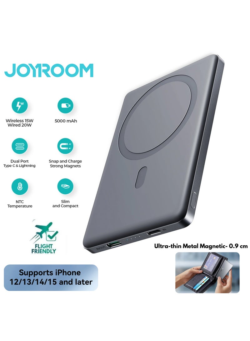 5000 mAh 5000Mah Ultra-Slim Magnetic Power Bank | 0.9Cm Thin – Feels Invisible, Won’T Block Camera | 20W Pd Wired + 15W Wireless, Type-C & Lightning Input, Smart Chip Space Grey
