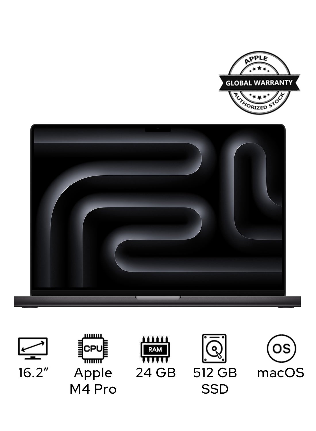 MacBook Pro MX2X3 With 16.2 Inch Display, M4 Pro Chip 14-Core CPU 20-Core GPU | 24GB RAM | 512GB SSD | macOS | English/Arabic Space Black