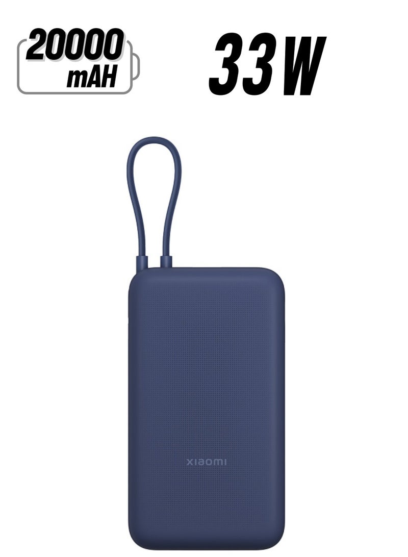 20000 mAh Power Bank USB and USB-C Port and USB-C Integrated Cable 33W BHR8975GL - Blue