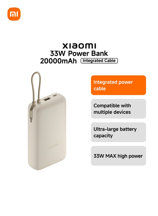 20000 mAh Power Bank USB And USB-C Port And USB-C Integrated Cable 33W BHR8851GL - Tan