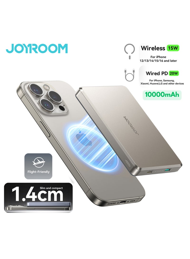 10000 mAh 20W Ultra-thin Metal Magnetic Wireless Type-C & Lighnting Power Bank Fast Charging Wireless Magnetic Power Bank Including a Type-C to Type-C 60W 0.25m Cable Titanium Silver