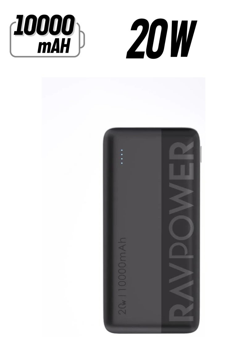 10000 mAh Portable Charger Power Bank 10000mAh 20W PD Fast Charging 22.5W USB-A 3-Port Battery Pack Charge 3 Devices Simultaneously for iPhone Samsung Galaxy RP-PB1228 black