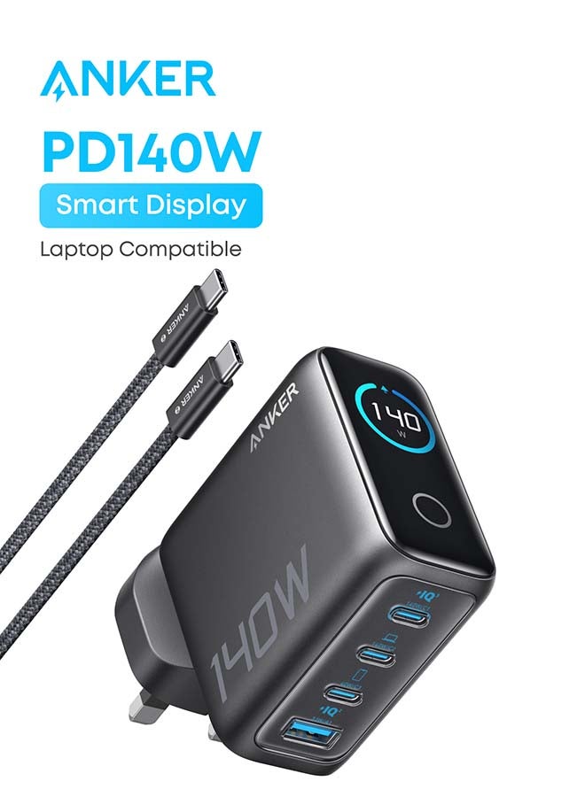 Anker 140W USB C Charger, Laptop Charger, 4-Port Multi-Device Fast Charging, Advanced GaN Power Adapter, Intuitive Touch Controls, Compatible with MacBook, iPhone 17 Series, Samsung, Pixel, and More (Dark Grey) Dark Grey