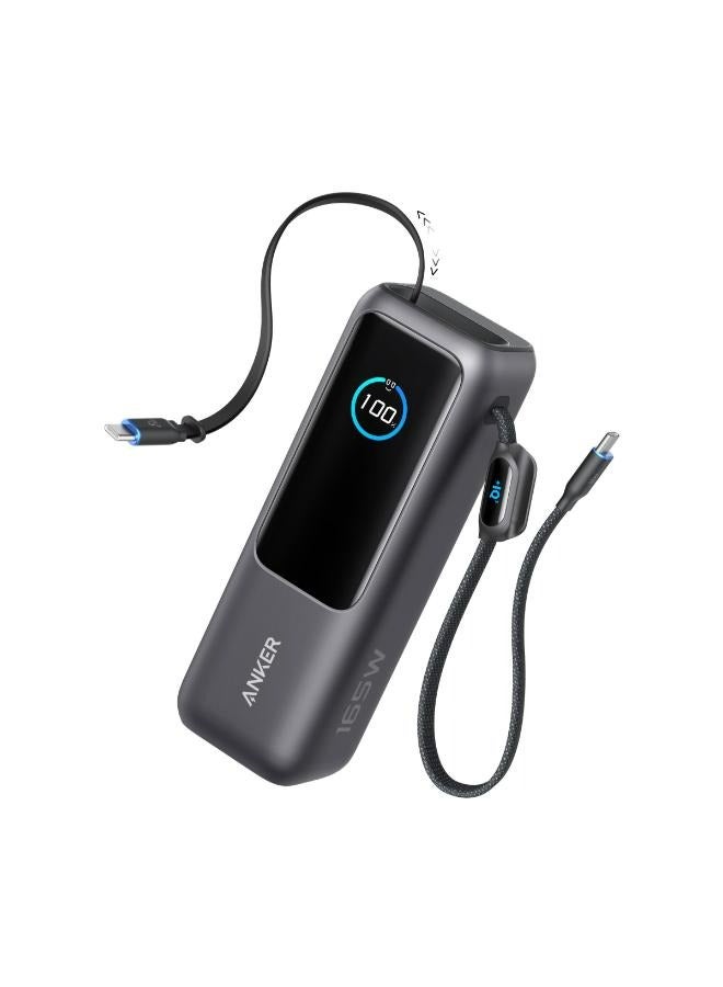 25000 mAh 25000 mAh Power Bank, 165W Ultra-Fast Portable Charger For Dual Laptops, Fast Charging Battery Pack With Built-In And Retractable Cables, For iPhone 16/15 Series, Samsung, And More Black
