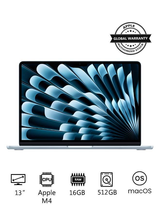 New 2025 MacBook Air MC6U4 13-Inch Display, Apple M4 Chip 10-Core CPU 10-Core GPU Processor/16GB RAM/512GB SSD/macOS(International Version) Sky Blue