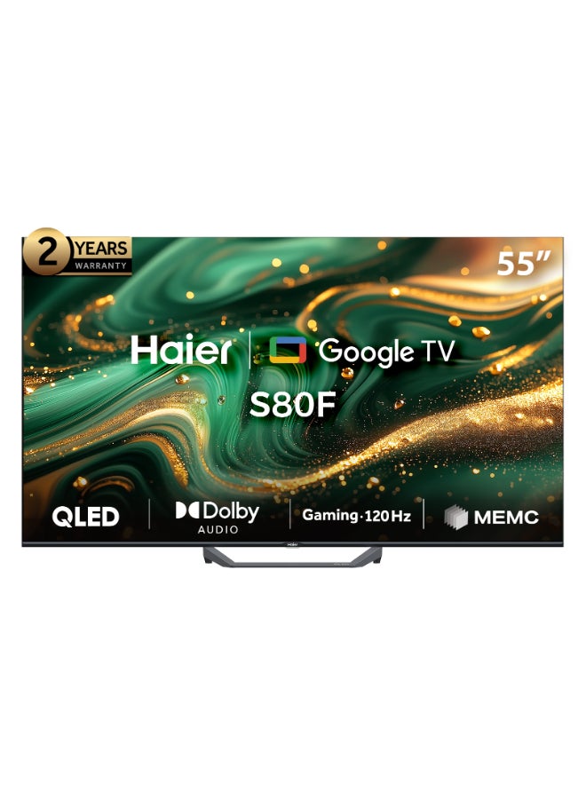 55 Inch 4K QLED Smart Google TV | Gaming@120 Hz | Dolby Audio | MEMC/VRR/ALLM | 2+32GB RAM/ROM | Voice Control | HDR10 | Chromecast | HDMI 2.1 | Premium Bezel-Less Design - H55S80FUX Black