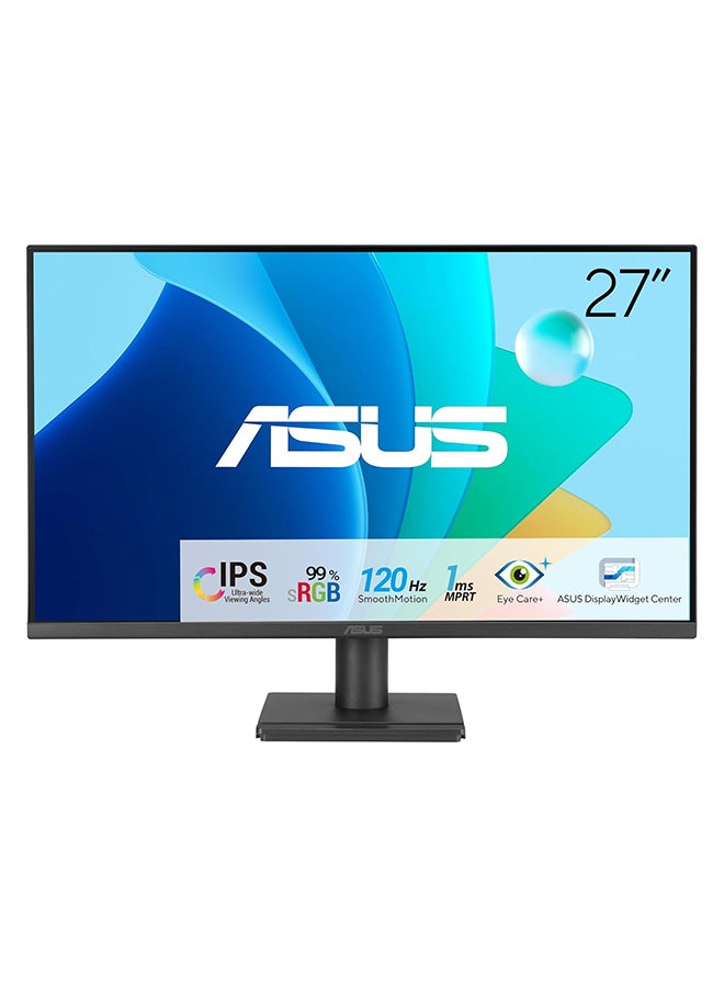 27 inch FHD 1920x1080 IPS Eye Care Monitor – 120Hz Refresh Rate, 1ms MPRT, 99% sRGB, Flicker-Free, Low Blue Light, HDMI & VGA, 300cd/m² Brightness, 1500:1 Contrast Ratio, VESA Mountable, TÜV Rheinland Certified, Tilt Adjustable, Built-in DisplayWidget, Eco-Friendly Design, VA279HG | 90LM04J1-B02371 Black Black