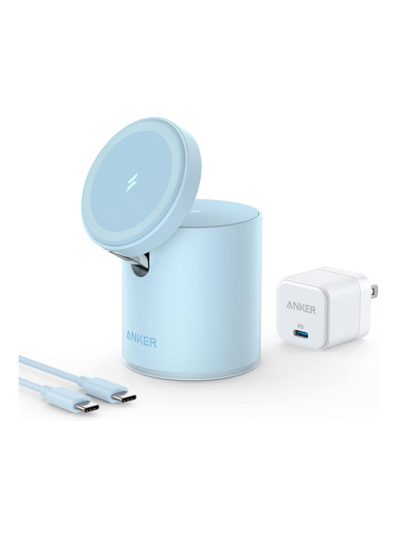 Magnetic Wireless Charger (MagGo), 2 In 1 Wireless Charging Station With 7.5W with USB-C Charge + Cable blue