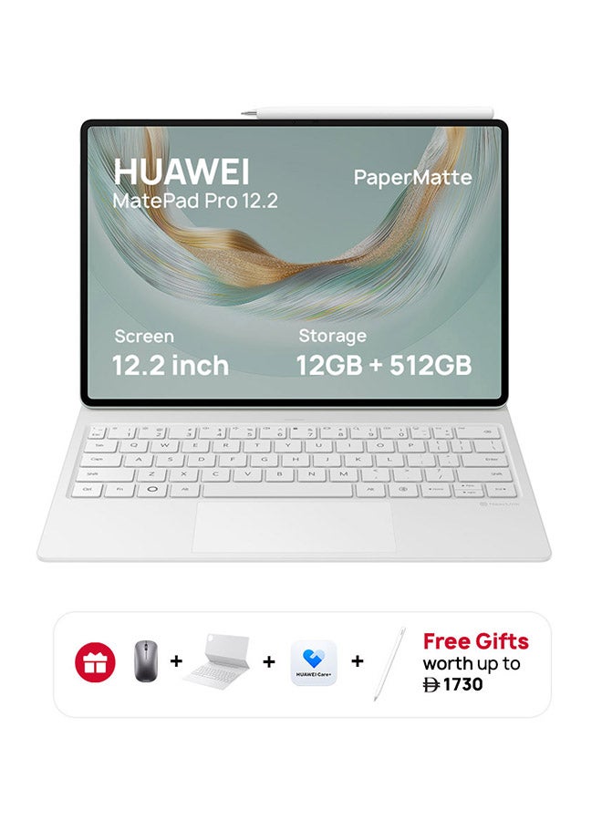 HUAWEI MatePad Pro 12.2-Inch PaperMatte Tablet Green 12GB RAM 512GB WiFi Inbox With Keyboard+M-Pencil, Free Gifts, Noon Exclusive Extra 3 Months Warranty + Life Time Free WPS Office Membership + 3 Months Huawei Care+ - Middle East Version