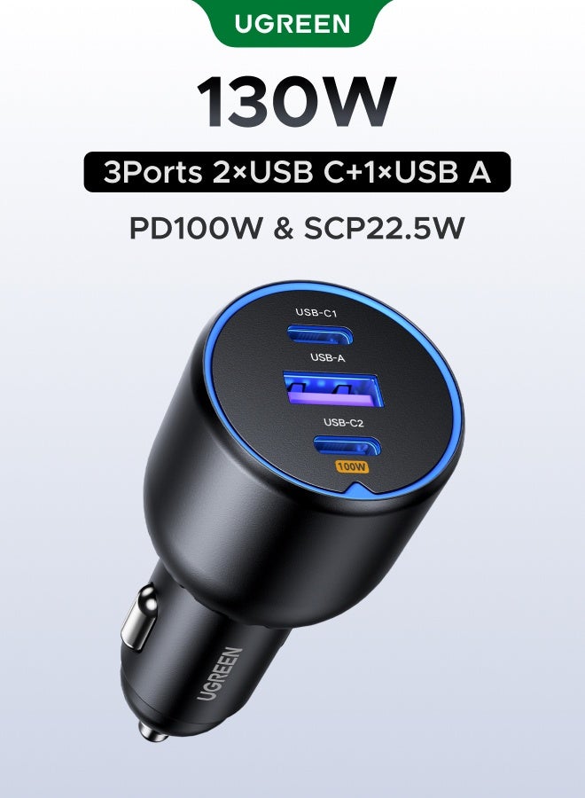 Ugreen 130W Car Charger Fast Charging 2C1A USB Car Power Adapter Laptop Car Fast Charger Plug With LED Indicator Compatible with MacBook Pro Air Mini Lenovo Dell iPhone 16 15 Pro Max Galaxy S25 S24 Ultra 130W