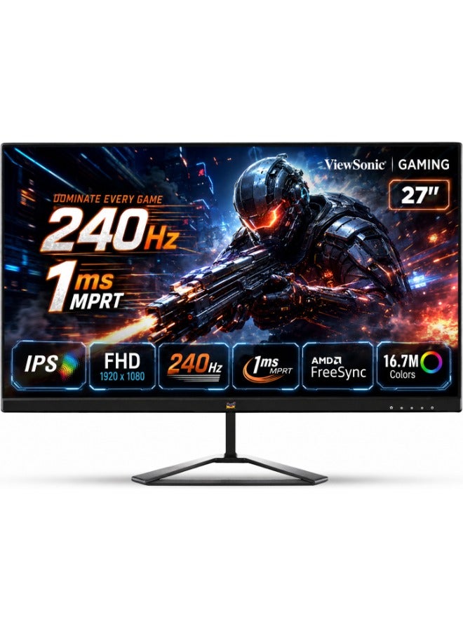 27 inch Gaming Monitor, IPS, FHD, 240Hz Refresh Rate, 1ms (MPRT) Response Time, AMD FreeSync Technology, 16.7m Color Display | VX2779A-HD-PRO Black
