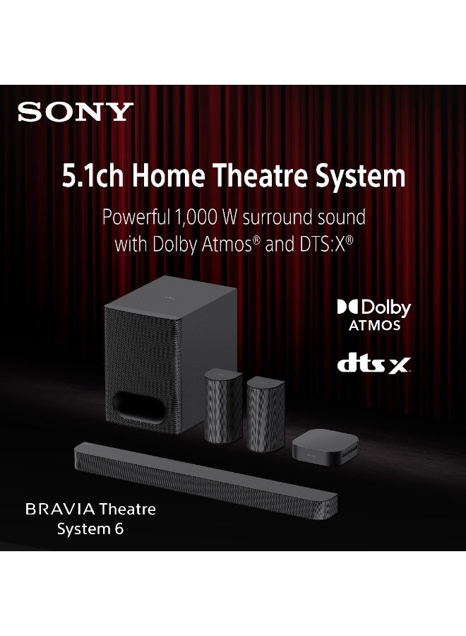 BRAVIA Theater System 6 – 5.1ch Home Theater with Dolby Atmos & DTS:X, Wireless Rear Speakers & Subwoofer, Bluetooth, BRAVIA Connect (Model HT-S60) HT-S60 black