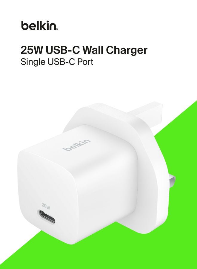 belkin USB-C Plug 25W - USB-C Phone Charger PD 3.0 Fast Charging with PPS for Apple iPhone 16, iPhone 15 Plus, Pro, Pro Max, iPad Pro, Samsung Galaxy S25, Pixel 9, Nintendo Switch, & More - White White