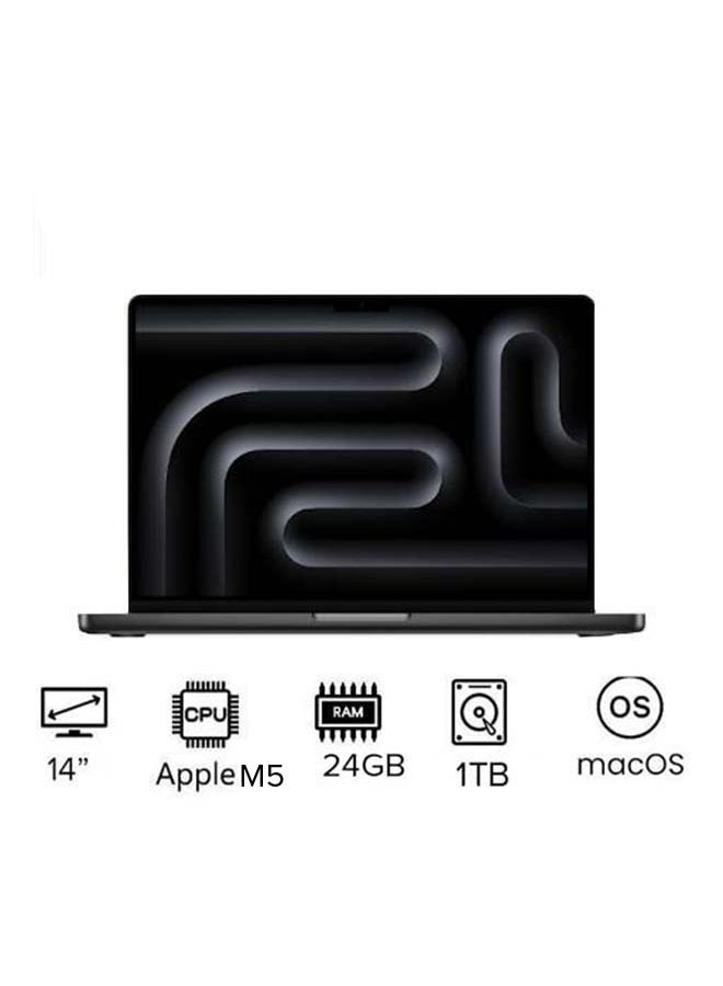 MacBook Pro MDE34 | 14 Inch Display | Apple M5 Chip | 10-Core CPU And 10-Core GPU | 24GB RAM | 1TB SSD | macOS | English/Arabic Space Black