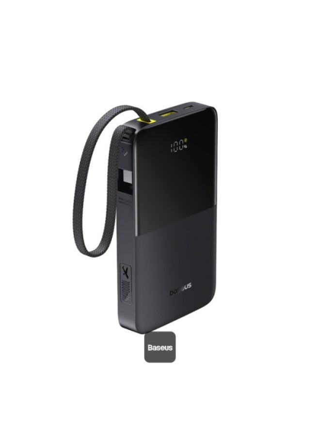 EnerFill Bipow2 Pro Power Bank 10000mAh – 22.5W USB-C PD Fast Charging, Built-in Cable, Digital Display, Airline Approved Black