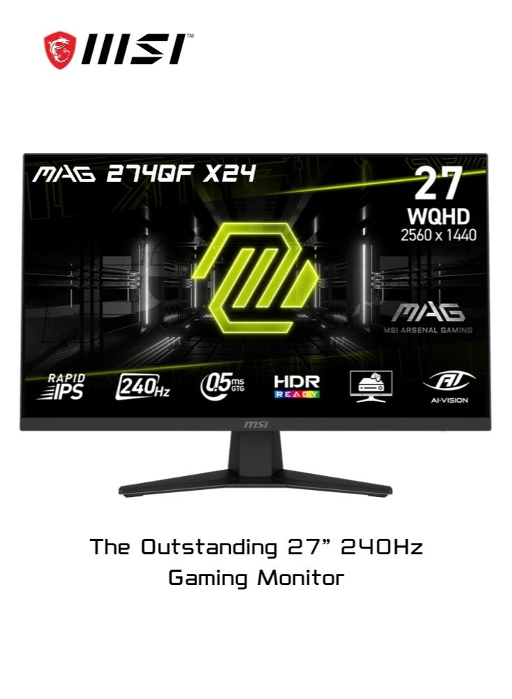 MSI MAG 274QF X24 | 27-inch 2560 x 1440 (QHD) Gaming Monitor | 240Hz | Adaptive-Synch, HDMI, DisplayPort | VESA Mountable, Tilt, Height Adjustable | Speaker, 0.03ms | Black | 9S6-3CE41H-051