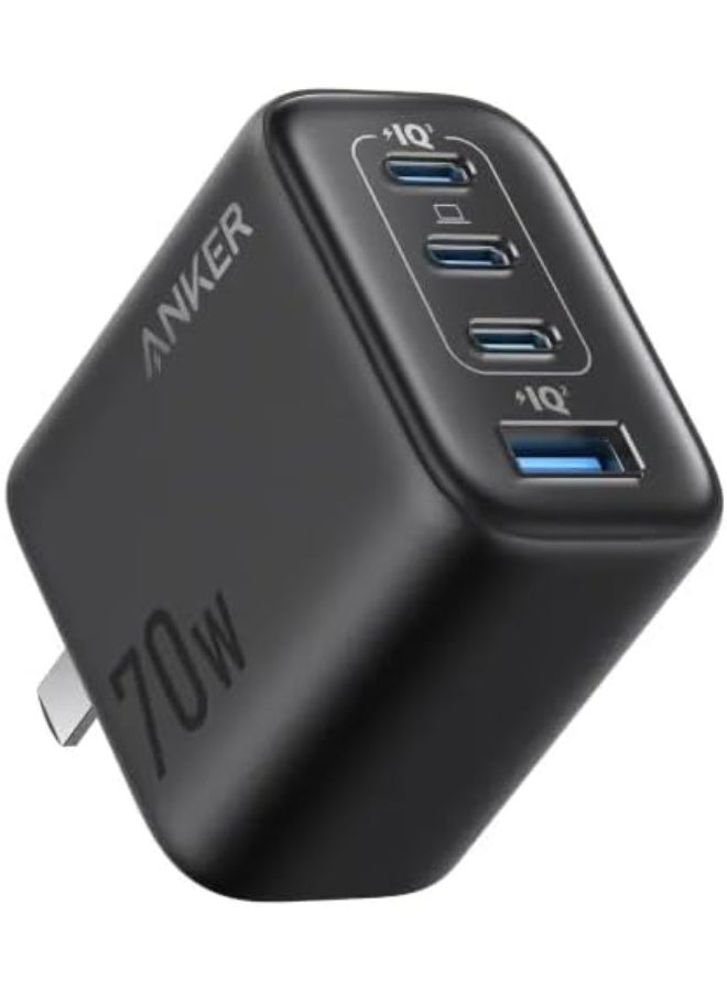 Anker Zolo 70W Charger 4-Port A121C Fast charger Gan Technology and Compact for MacBook, iPad, iPhone 17/iPhone Series, Galaxy S26/S25 (Black)