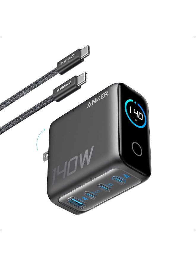 Anker Laptop Charger, 140W MAX USB C Charger, 4-Port Multi-Device Fast Charging, Advanced GaN Power Adapter, Intuitive Touch Controls, for MacBook, iPhone 17/16 Series, Samsung Galaxy, Pixel, and More