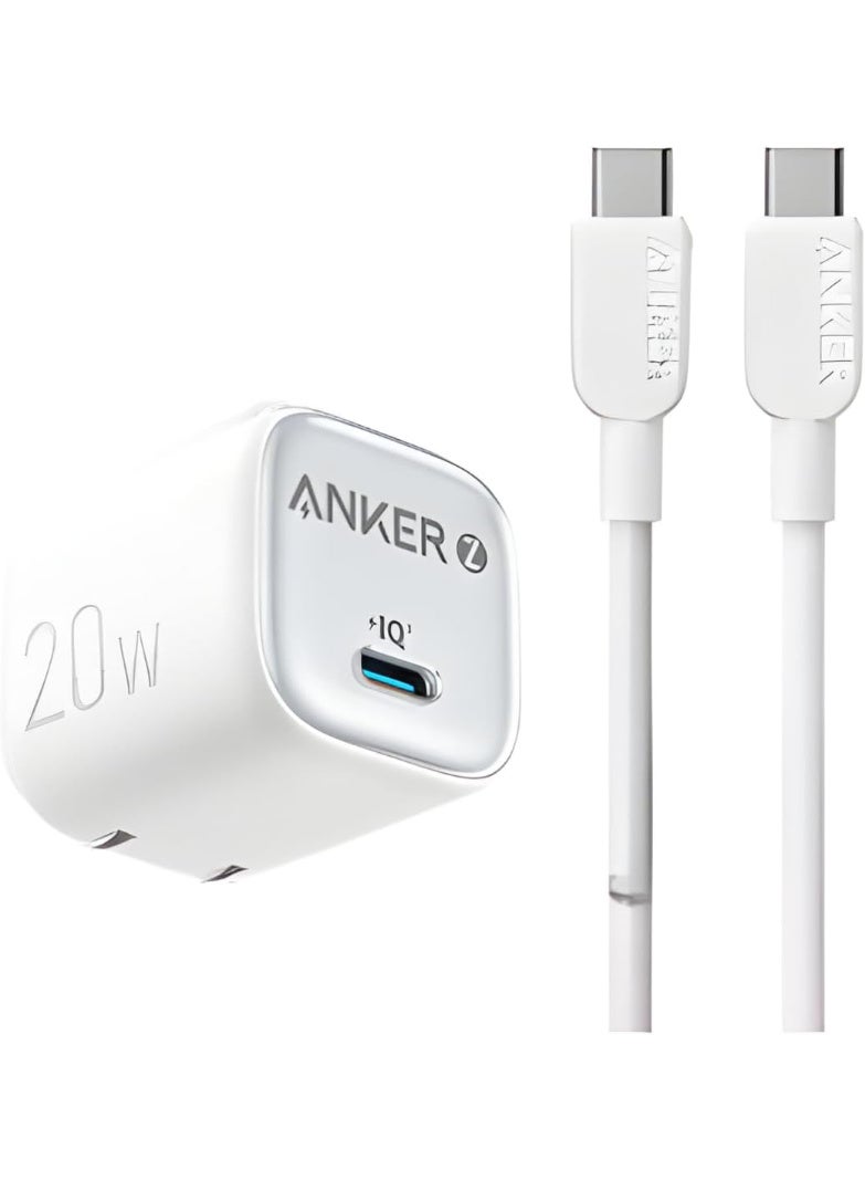 Anker Zolo IQ Compact Charger, 20W USB-C Port with Type-C to Type-C Cable, Enhanced Temperature Control, Compact Size and 3X Faster Charging, Compatible with iPhone, iPad, Samsung, Pixel and More